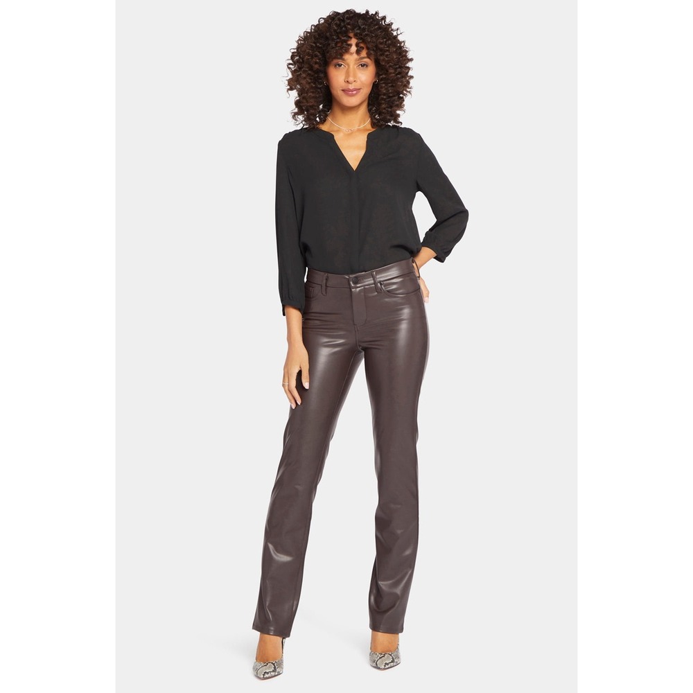 NYDJ‎ Sculpt-Her Marilyn Straight Faux Leather Pant Size 6 Cordovan Brown